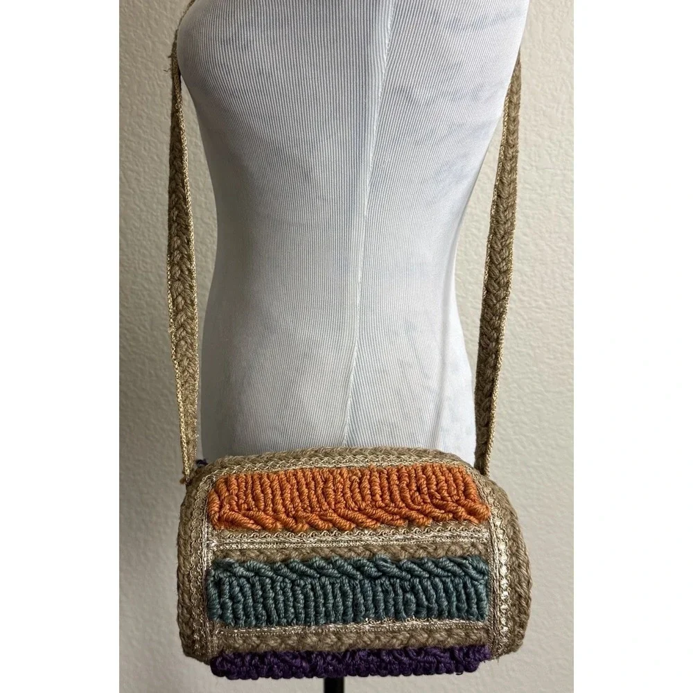 Free‎ People Be Boho Handbag Raffia Straw Barrel Colorful Festival Side Mirrors
